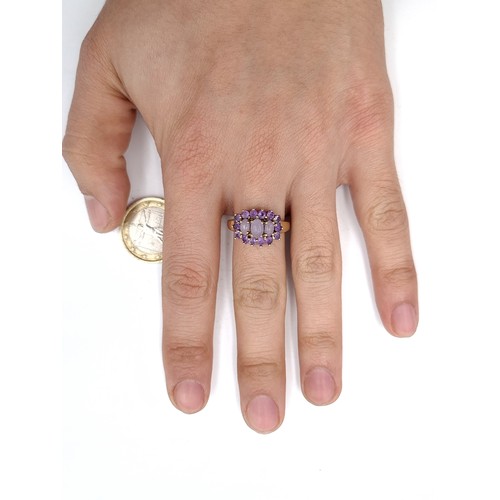 1131 - Star Lot : A striking very impressive amethyst gemstone 9kt (375) gold ring. Ring size N. Weight 3.4... 