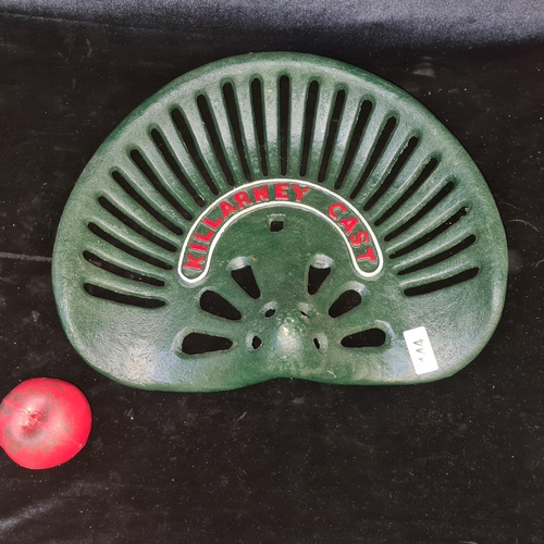 144 - A heavy Killarney cast iron tractor seat, in vibrant green.