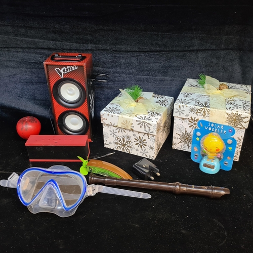 153 - A box containing a mixed lot of items including a recorder, a Photive CYREN Portable Wireless Blueto... 