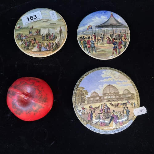 163 - Three fantastic Victorian Prattware ceramic pot lids. Including a Rifle contest in Wimbledon 1864,  ... 