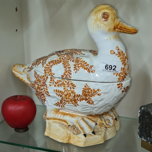 A charming Italian made egg crock in the form of a duck. What is a ducks favourite snack? Cheese and Quackers.