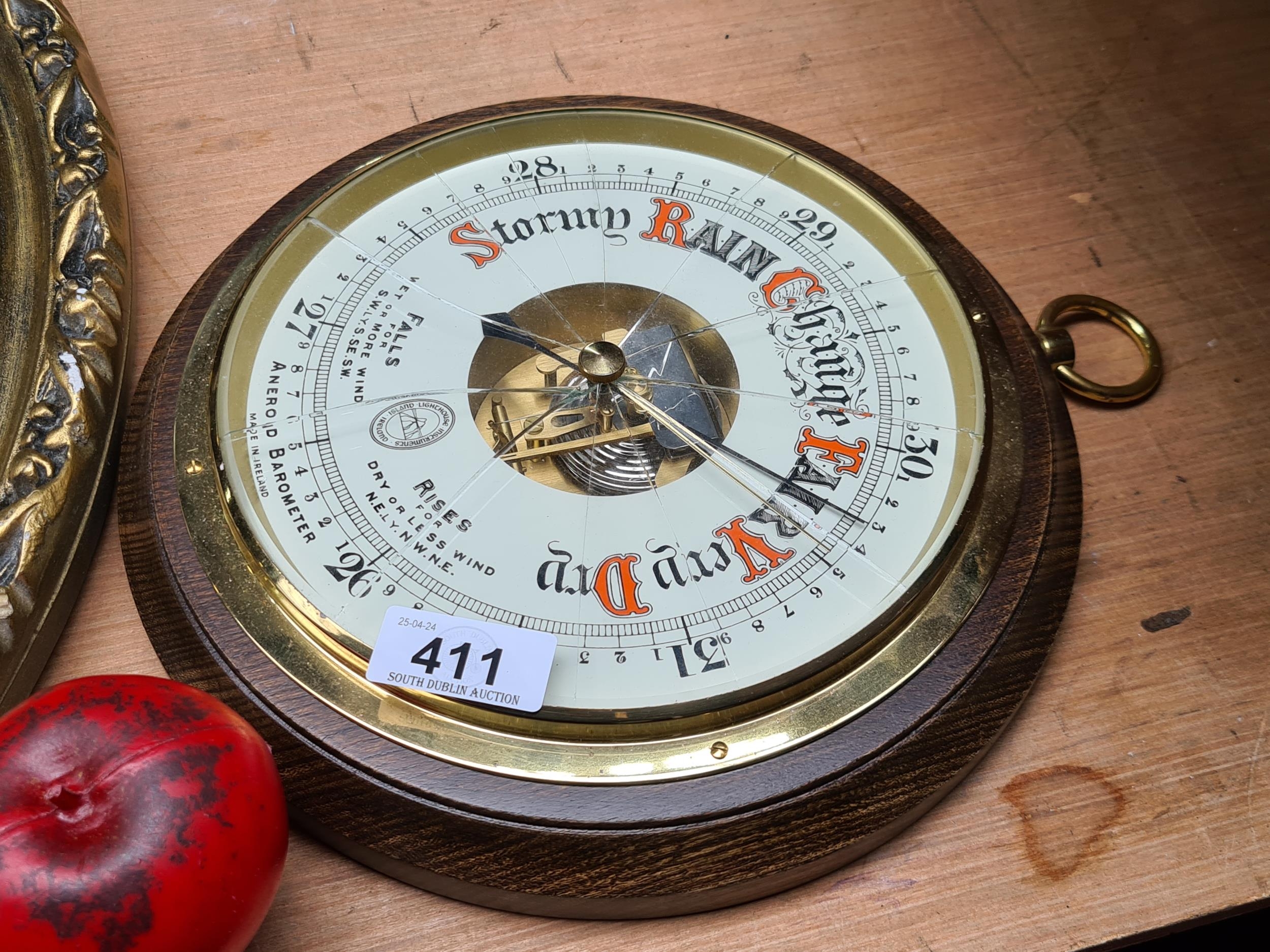 A handsome large vintage Aneroid Irish made barometer. Repairs required