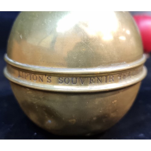 130 - Two fabulous antique Lipton British empire exhibition 1924 brass tea caddies. 100 years old this yea... 