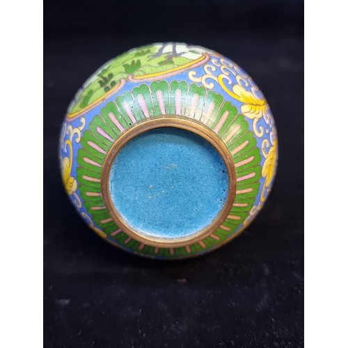 138 - A stunning antique hand painted cloisonne enamel double gourd with gilt gold detailing and sat on a ... 