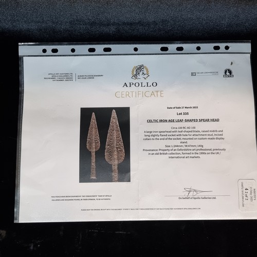 162 - Super Star Lot : A brilliant  iron age leaf-shaped spear head c.100BC-AD100. Comes with Apollo galle... 