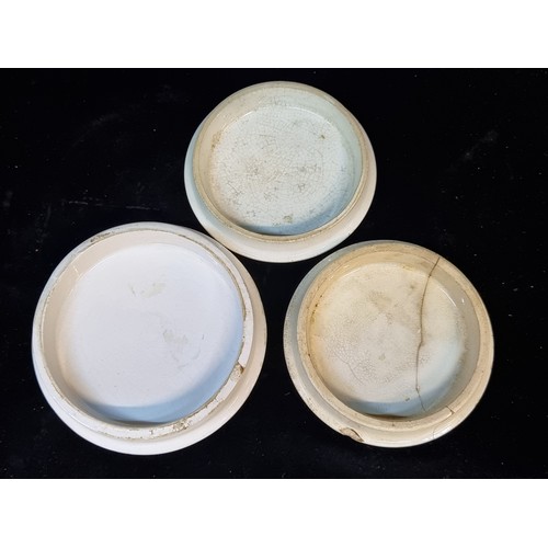 163 - Three fantastic Victorian Prattware ceramic pot lids. Including a Rifle contest in Wimbledon 1864,  ... 