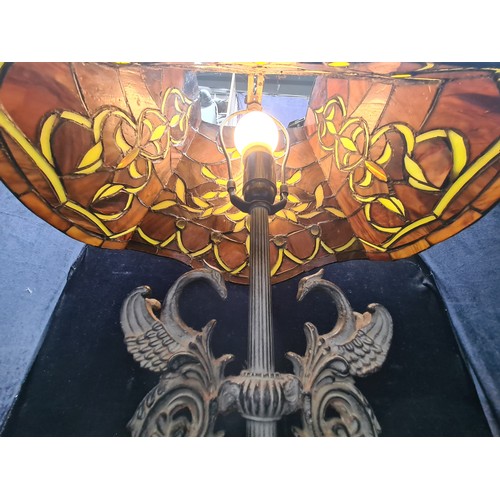 161 - A striking large Art Nouveau / tiffany style lamp featuring two phoenixes.