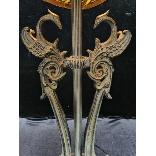 161 - A striking large Art Nouveau / tiffany style lamp featuring two phoenixes.