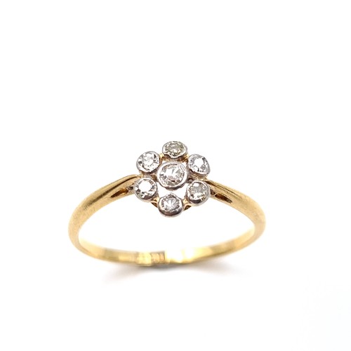 20 - Star Lot : A very pretty diamond flower petal ring set in 18 carat gold. Ring size - L. Weight - 1.6... 