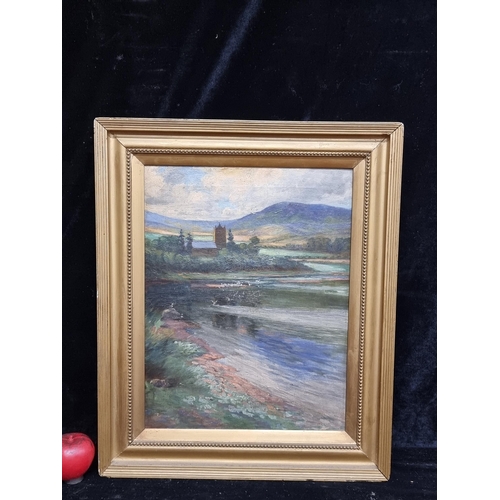 107 - A fabulous 19th century antique oil on canvas painting featuring a church set into a colourful lands... 