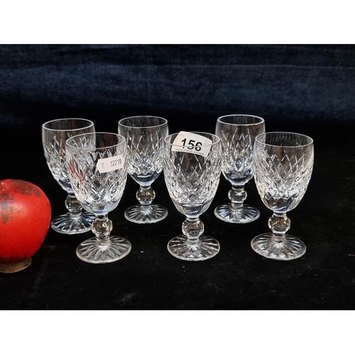 156 - A sweet set of six Waterford Crystal short stemmed drinking glasses in the Boyne pattern. All in goo... 