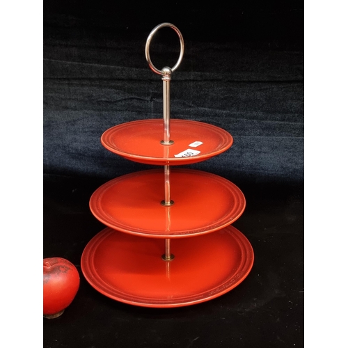 160 - A superb Le Creuset 3-Tier cake Stand in Cerise. In excellent condition.