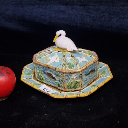 167 - A fabulous Victorian c. 1875 George Jones Majolica Pelican Sardine dish. George Jones Majolica sardi... 