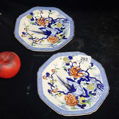 203 - Two beautiful Bursley Ware ceramic plates featuring floral and foliate motifs with gilt gold detaili... 