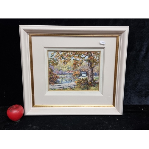 67 - A wonderful oil on board painting titled 'St. Stephen's Green'. Features the titular scene on a brig... 