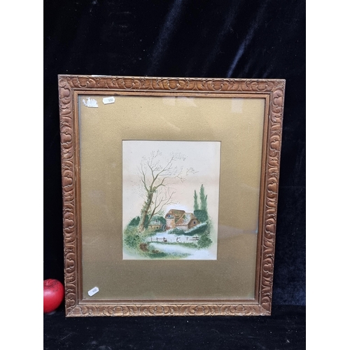 69 - A late 19th century antique watercolour on paper painting featuring a landscape scene with a mill. R... 