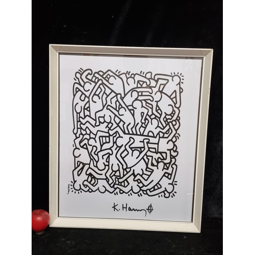 72 - A high quality print of Keith Haring painting titled 'Party of Life'. Features a monochromatic stree... 