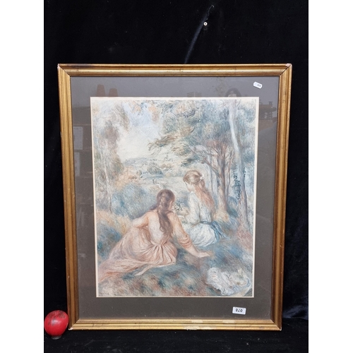 78 - A large print of a Renoir painting titled 'Girls in the meadow'. Features the titular impressionist ... 