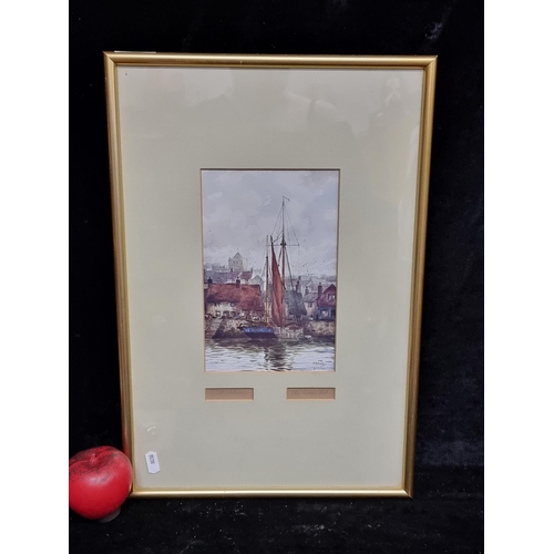 88 - A hand signed print of a F. Robson painting titled 'The Home Port' Housed in a gilt frame behind gla... 