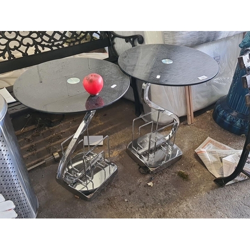 885 - Star lot : A pair of contemporary Eileen grey style style side tables with mirrored tops and chrome ... 