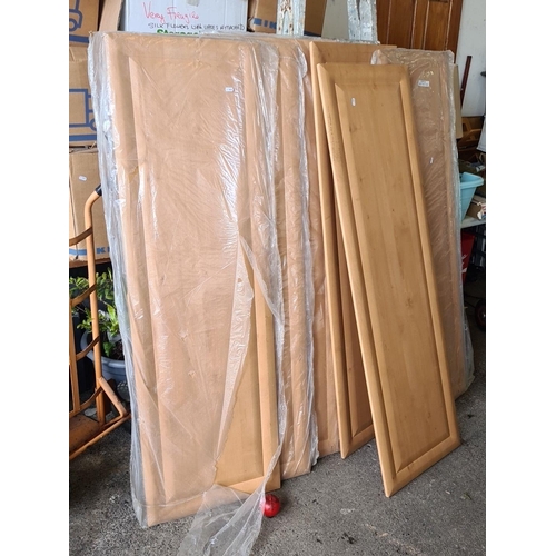 894 - Five Harrow wooden door panels , measuring approximately 1595 x 495 mm each, wrapped and ready for i... 