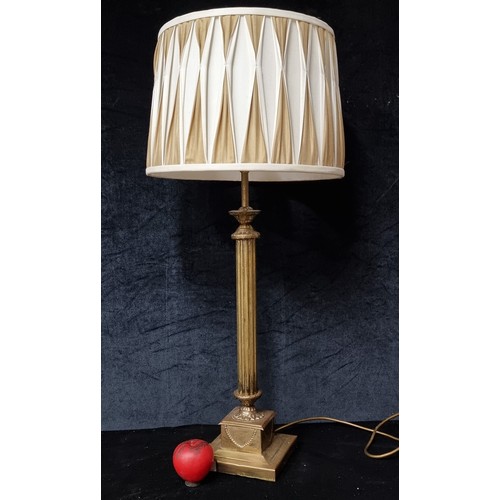 998 - A gorgeous vintage brass column table lamp. Features a fab two toned shade.