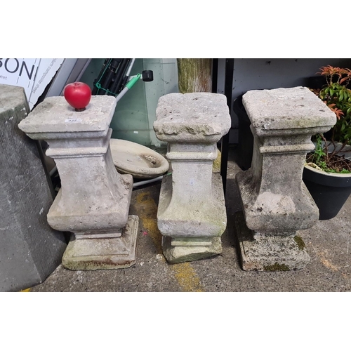 922 - Three beautiful weathered stone pedestals