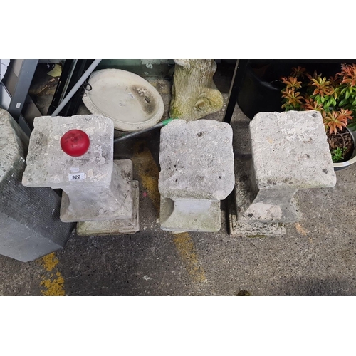 922 - Three beautiful weathered stone pedestals