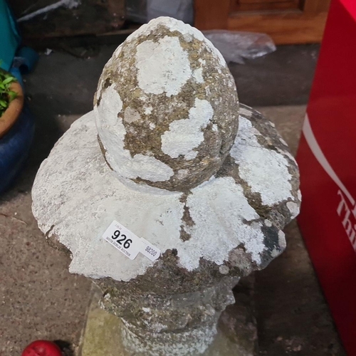 926 - A classic large  garden finial in weathered stone, featuring acanthus leaf design