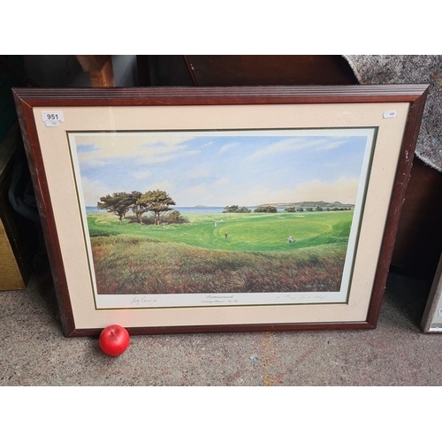 951 - A Framed golf course print, serene landscape, artist signed, ideal for sports enthusiasts.