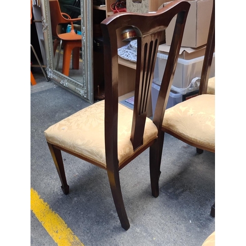 959 - Set of six Edwardian dining chairs with inlaid crest rails and upholstered seats. These are lovely, ... 