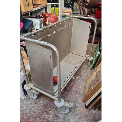 970 - A fabulous stainless steel heavy duty commercial cart / trolley with locking casters and robust cons... 