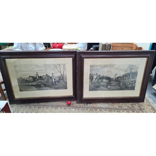 135 - A very large stunning pair of prints featuring hunting scenes titled 