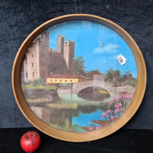 136 - A vibrant vintage Irish School original acrylic on board painting showing a landscape scene with Bun... 