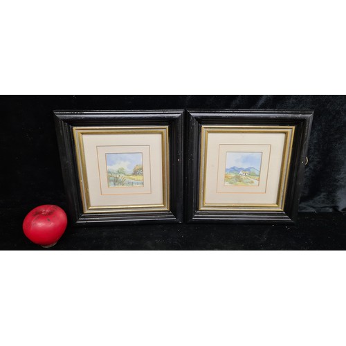 97 - A gorgeous pair of Lynda Moffett (Irish, Contemporary) miniature watercolour on paper paintings feat... 