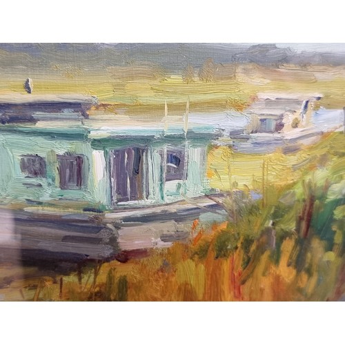 118 - Star Lot: An original Norman Teeling (b.1944) oil on board painting. Features a barge boat and a man... 