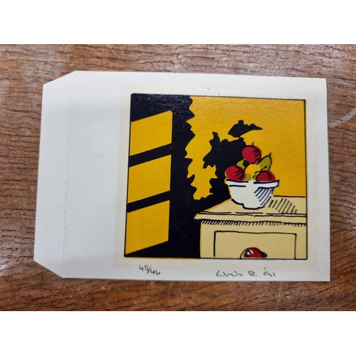 138 - Star Lot : Ten interesting limited edition postcards. Features etchings and illustrated colour desig... 