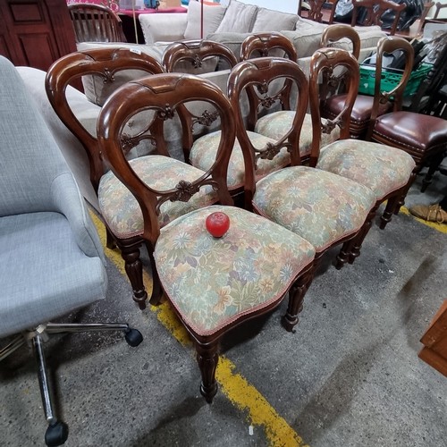 1020 - Star Lot : A wonderful set of six 19th century balloon back dining chairs upholstered with a vibrant... 