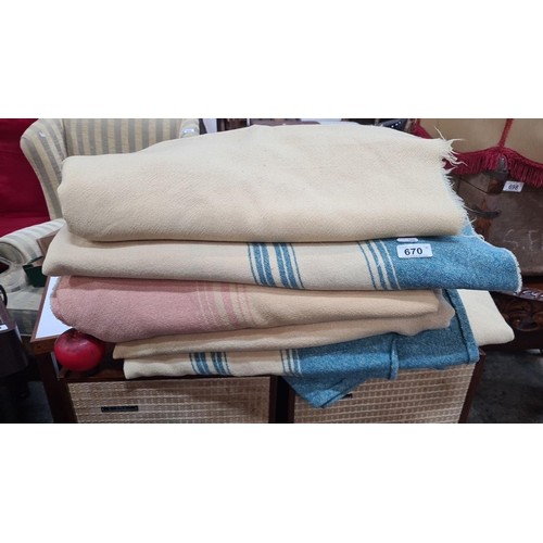 1023 - A lot of Seven extra pure new wool large double Foxofrd Irish vintage blankets. previously in auctio... 