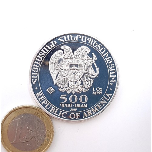 45 - A one ounce fine silver Republic of Armenia silver coin. (Noah's Ark)