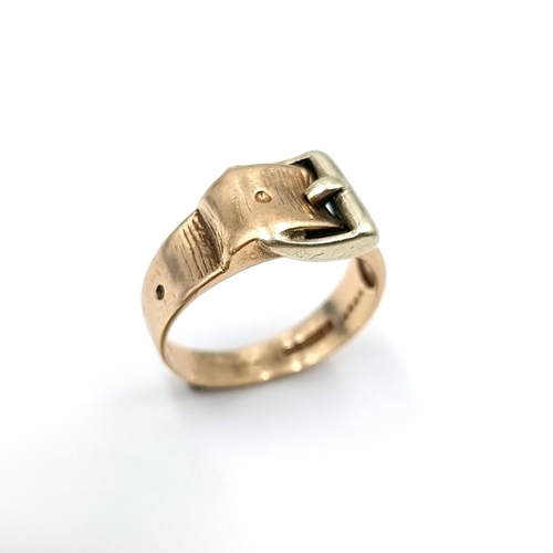 15 - A very nice example of nine carat gold (375) buckle ring. Ring size - K. Weight - 3.04 grams. Boxed.