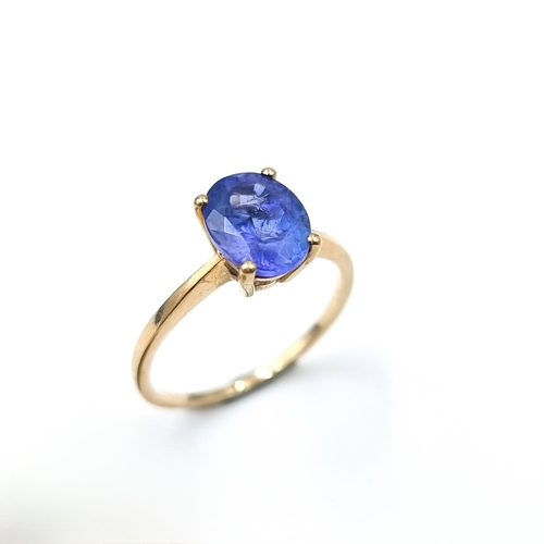 2 - Star Lot : A 10 carat gold (10 K to band) lovely large Tanzanite stone ring. Ring size - Q. Weight -... 