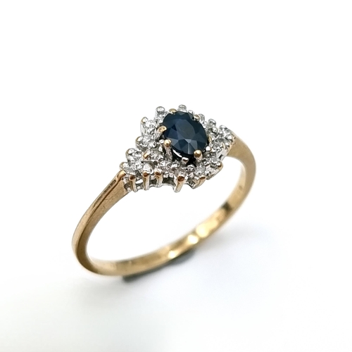 8 - A nine carat gold (375) sapphire stone ring with attractive diamond shoulders. Ring size - O. Weight... 