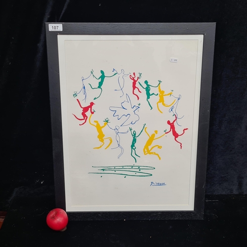 107 - A good sized lithograph of Pablo Picasso's Dance of Youth. Housed in a black wooden frame behind gla... 