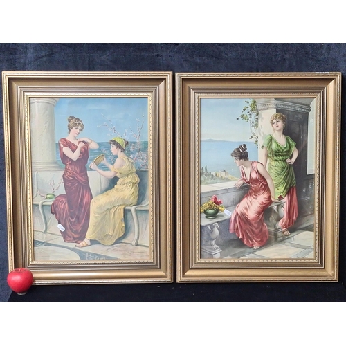 136 - A stunning pair of vintage chromolithographs of Eva Hollyer painting. Features in classical styled f... 