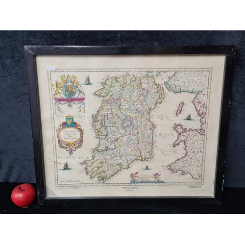 140 - A print of a Willem and Johan Blaeu: Theatrum Orbis Terrarum, 1635 Map of Ireland. Housed in a simpl... 