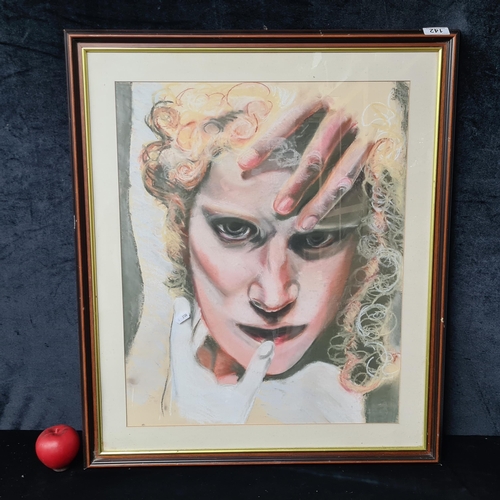 142 - A stunning original chalk pastel on coloured paper. Features a dramatic portrait with grasping hands... 