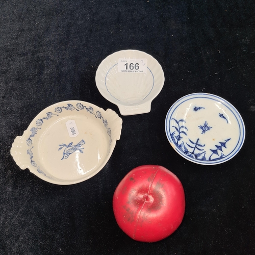 166 - Three antique finger bowls inc a chinese example. All featuring a blue and white pattern.