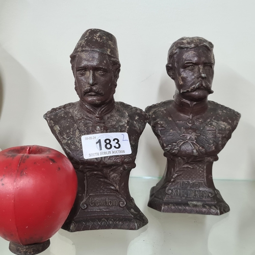 183 - Two small cast metal busts of Lord Kitchener and General Gordon.