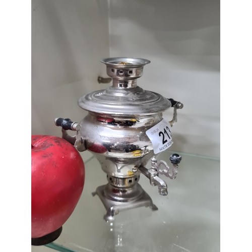 213 - A charming tiny  Russian samovar dated 1976 to base. Lovely piece.